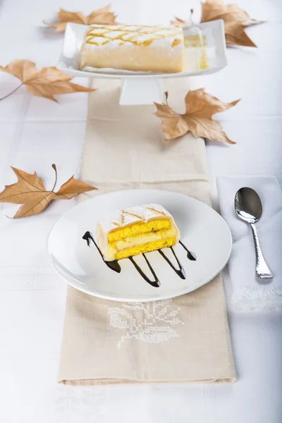 Cake with marzipan and pastry cream — Stock Photo, Image