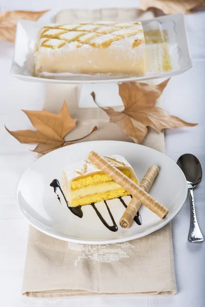 Cake with marzipan and pastry cream — Stock Photo, Image