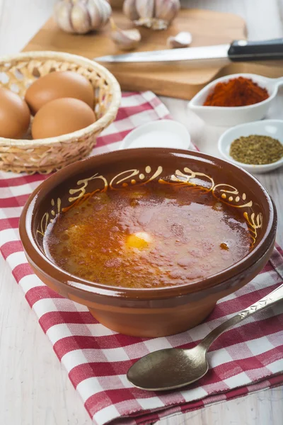 Sopa castellana o de ajo con huevos —  Fotos de Stock