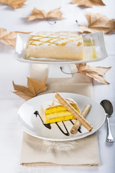 Cake with marzipan and pastry cream — Stock Photo, Image