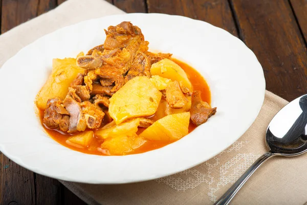 Estofado Patata Con Costilla Cerdo Rebozuelos — Foto de Stock