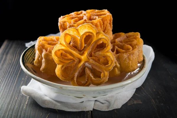 Carnival Flowers Traditional Spanish Homemade Dessert — Stock Photo, Image