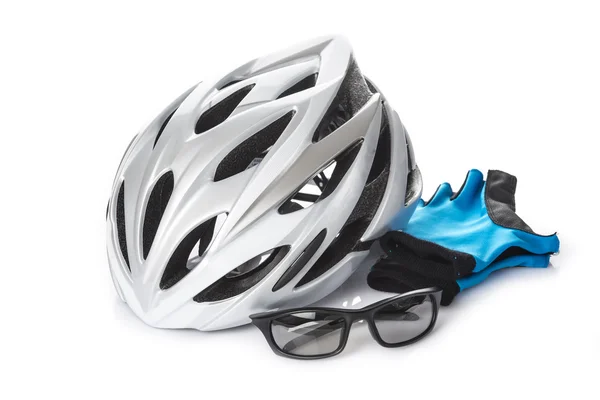 Luvas de proteção capacete e óculos para ciclismo — Fotografia de Stock