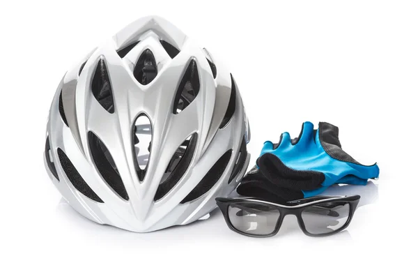 Bescherming helm handschoenen en bril voor fietsen — Stockfoto