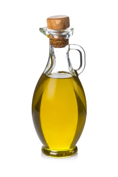 Glass bottle with olive oil isolated on white background — Stock Photo, Image