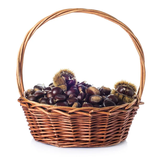 Basket with chestnuts isolated on a white background — Stock Photo, Image