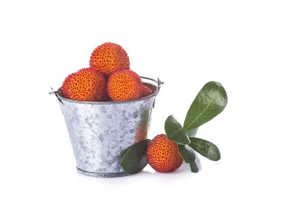 Hink med arbutus unedo frukter över vita — Stockfoto