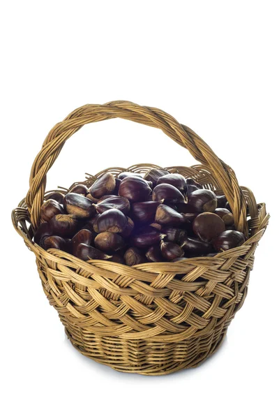 Basket with chestnuts isolated on a white background — Stock Photo, Image