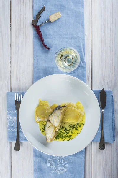 Oven baked cod fish with potatoes — Stock Photo, Image