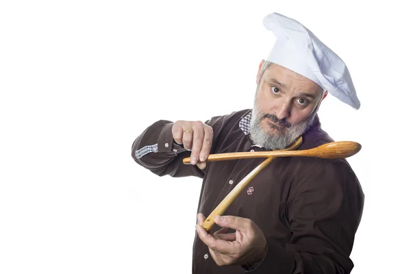 Lustige Koch Mann isoliert auf weißem Hintergrund — Stockfoto