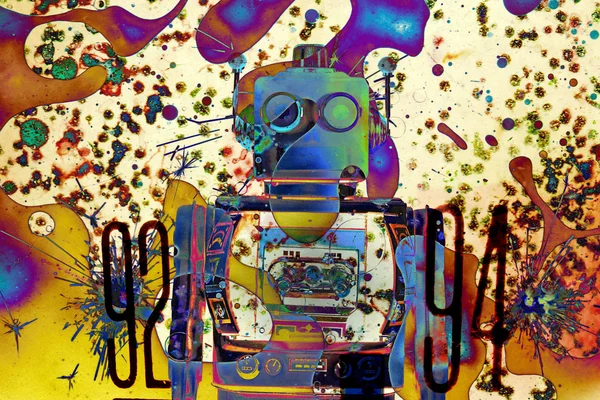robot toy with sparkes background