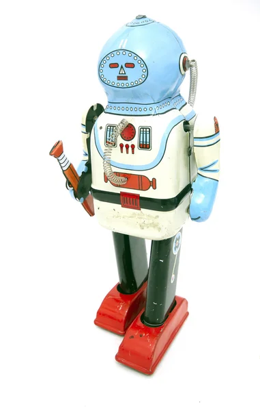 白のレトロなロボット玩具 — ストック写真