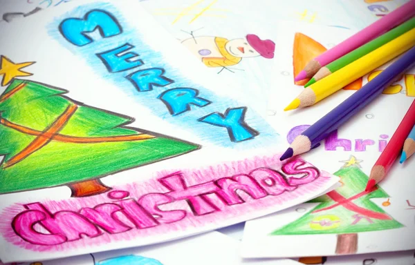 Kids making Christmas cards — Stock Photo, Image
