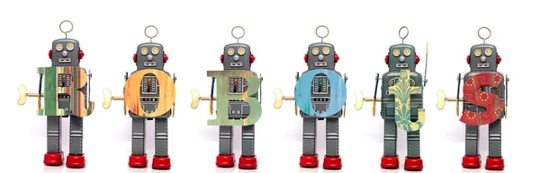 Happy color robots on white — Stock Photo, Image