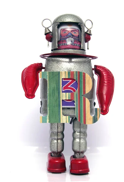 Robot friendsrobot zvedl písmena na bílém pozadí — Stock fotografie