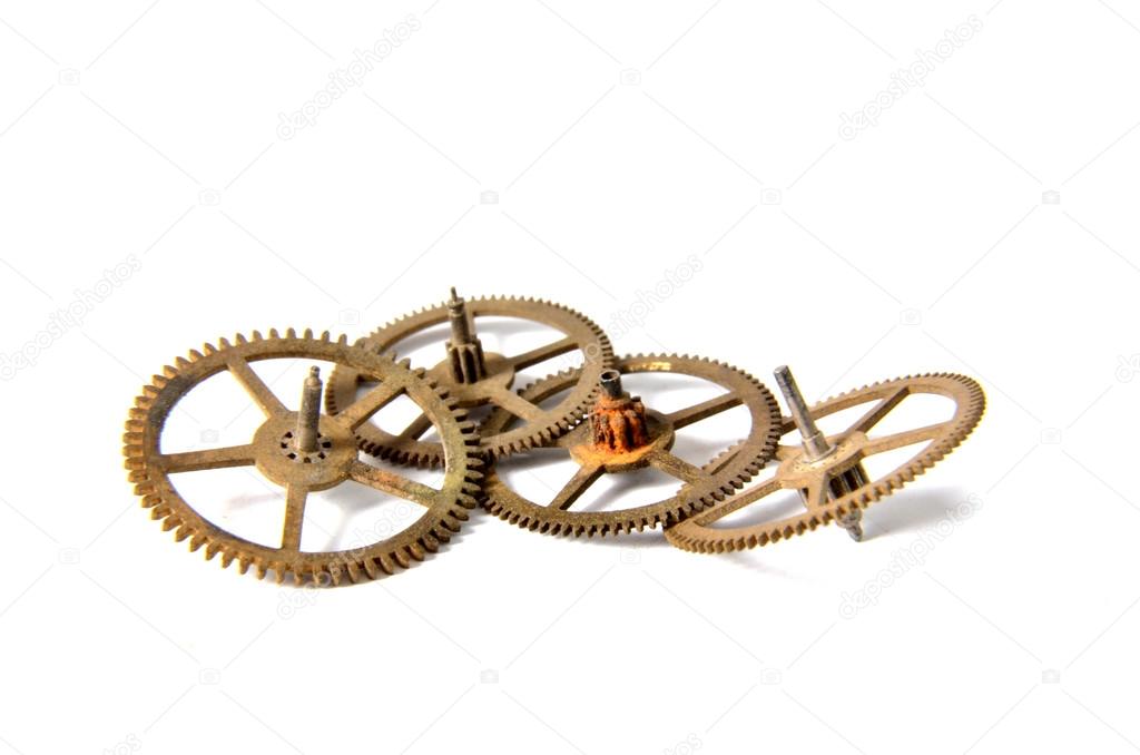 Clock gears on a white background