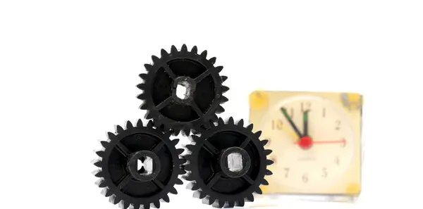 Black old plastic dirty cogwheel — Stock Photo, Image