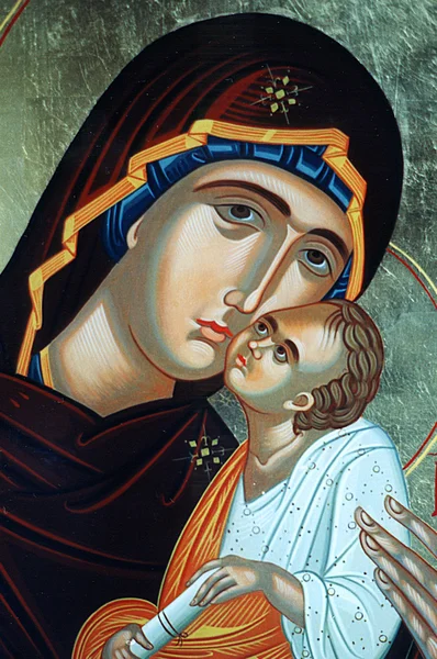 Icona ortodossa della Madre di Dio, Maria e il bambino (Gesù Cristo) dipinta su tavola di legno . — Foto Stock