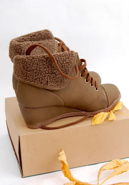 Par de zapatos de invierno para mujer beige —  Fotos de Stock