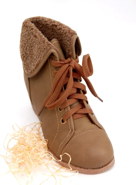 Par de sapatos de inverno das mulheres bege — Fotografia de Stock