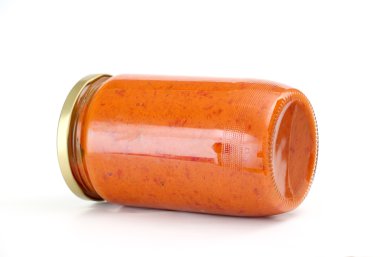 Geleneksel Makedon gıda. Ajvar kavanoza. ev yapımı ürün