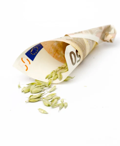 Σιτάρι που ανατρέπουν έξω από τραπεζογραμματίου ευρώ — Φωτογραφία Αρχείου