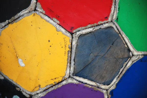 Fotbalový míč, barevné, staré, nerovnoměrné — Stock fotografie