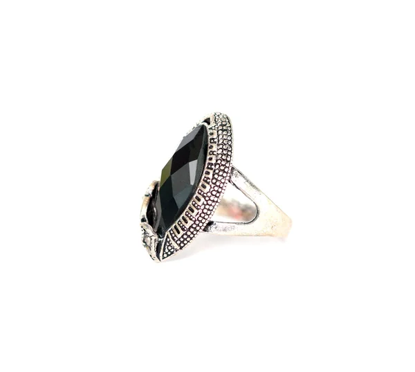 Divat gyűrű fekete drágakő — Stock Fotó