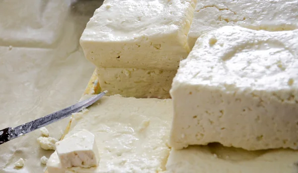 Produits faits maison de fromage à vendre au marché fermier — Photo