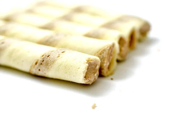 Waffle Rolls White Background Sweet Food Concept — Stock Photo, Image