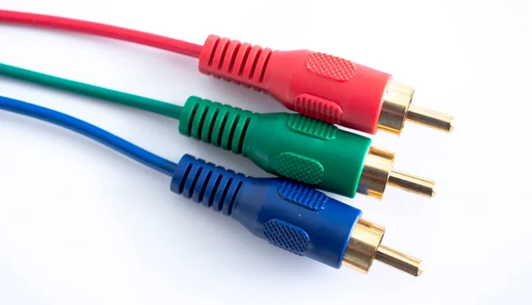 Audio Video Analog Cable White Background Red Green Blue Color — Stock Photo, Image