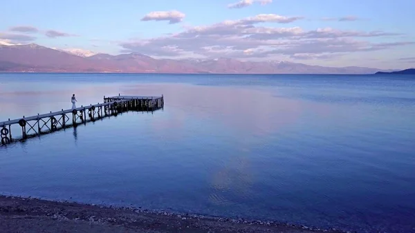 Imagen Muelle Lago Prespa Macedonia — Foto de Stock