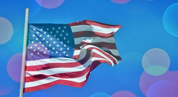 Usa Flag Blue Sky National United State America Flag Bokeh — Stock Photo, Image