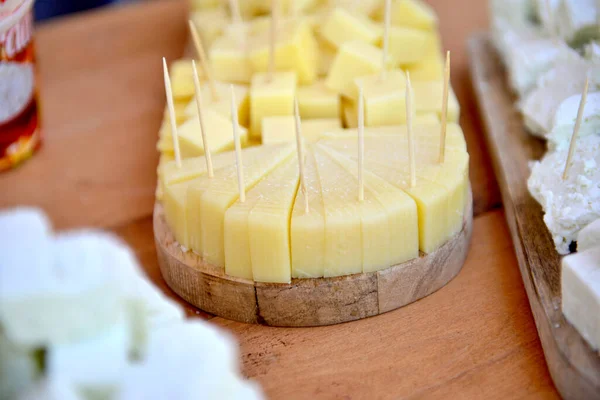 Fromage Brebis Morceaux Fromage Sur Plateau — Photo