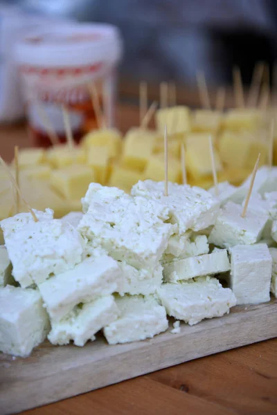 Queso Trozos Queso Plato — Foto de Stock