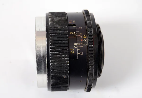 An Old Manual Control Camera Lens Isolated On White — Stock Photo, Image