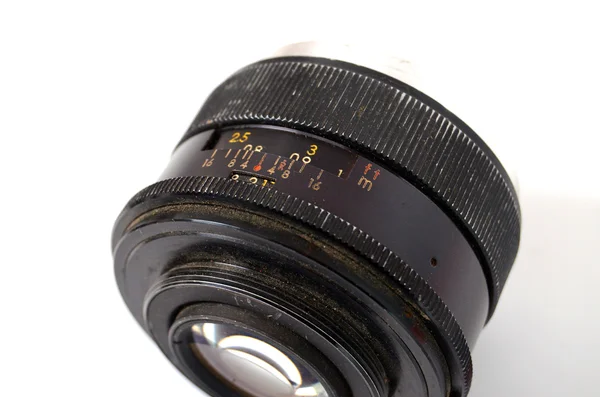 An Old Manual Control Camera Lens Isolated On White — Stock Photo, Image