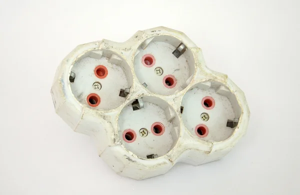 Electrical quadruple white plastic power socket — Stock Photo, Image