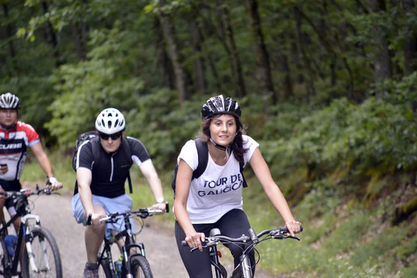 NATIONAL PARK GALICICA,MACEDONIA -JUNE 21, 2015:Bicycle Tour "Tour de Galichitsa" was organized by the cycling-Mountain Bike Club Prespa. The tour is held the second year, participants had  the opport — Stock Photo, Image