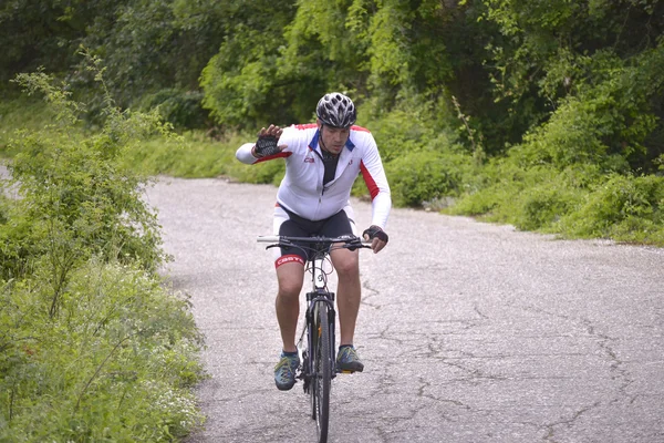 PARQUE NACIONAL GALICICA, MACEDONIA - 21 DE JUNIO DE 2015: Tour en Bicicleta "Tour de Galichitsa" fue organizado por el ciclismo-Mountain Bike Club Prespa. La gira se lleva a cabo el segundo año, los participantes tenían el opport — Foto de Stock