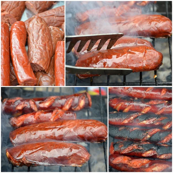 Saucisses sur un gril, collage — Photo