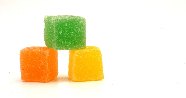 Bild Eines Orangen Gelben Grünen Gelee Bonbons Auf Weißem Hintergrund — Stockfoto