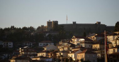 Ohrid, Makedonya, 20 Aralık 2015: Ohri ve göl. Unesco şehir 