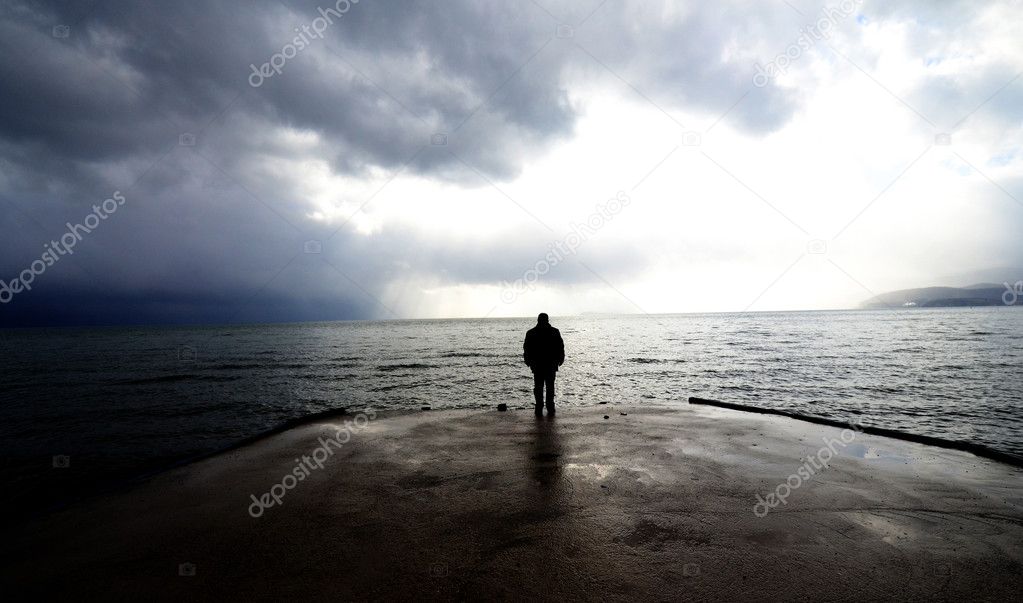 Unrecognizable man on a . Lake Ohrid, Macedonia