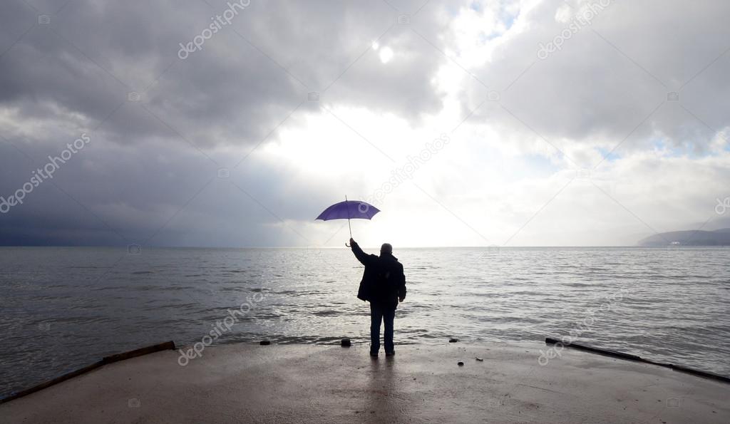 Unrecognizable man on a . Lake Ohrid, Macedonia