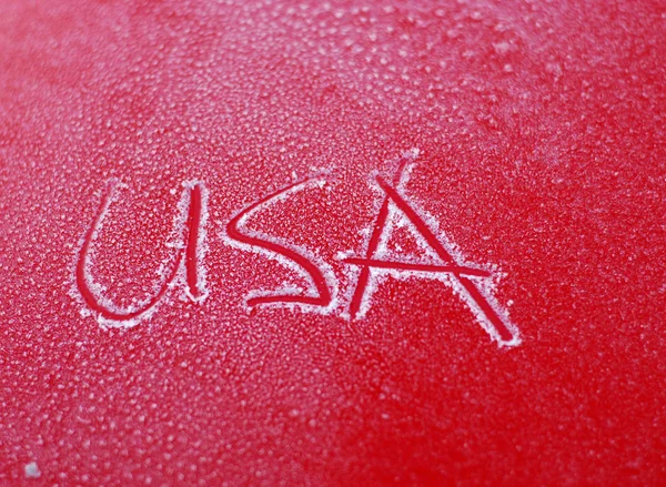 Słowo Usa na mroźny powierzchni czerwony — Zdjęcie stockowe