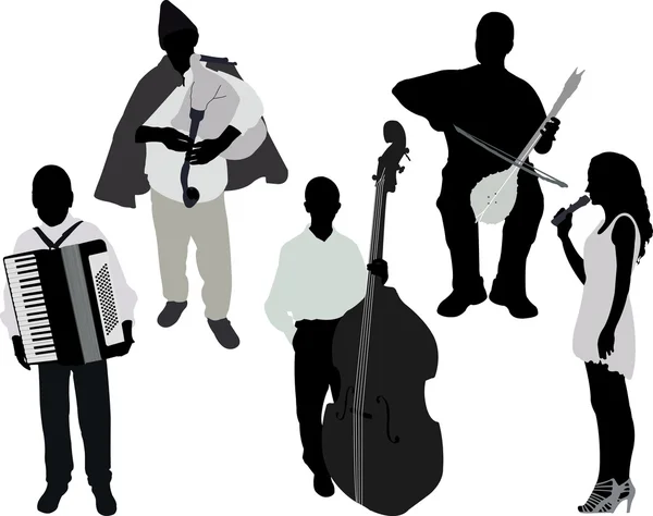 Musiciens silhouette vectorielle — Image vectorielle