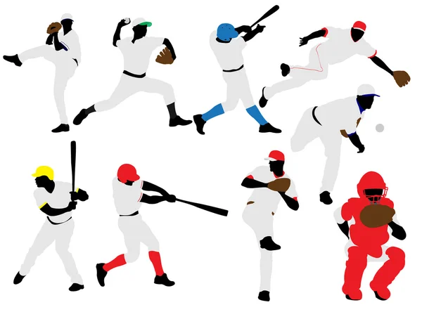 Jugadores de béisbol vector siluetas — Archivo Imágenes Vectoriales