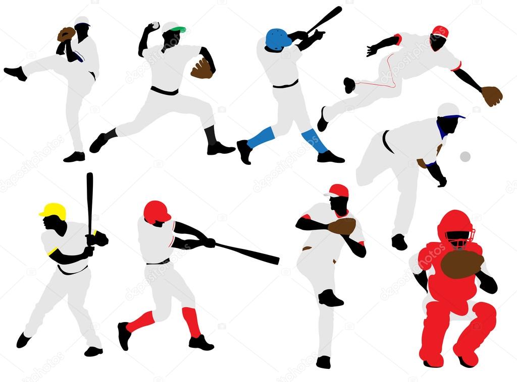 Baseball players vector silhouettes