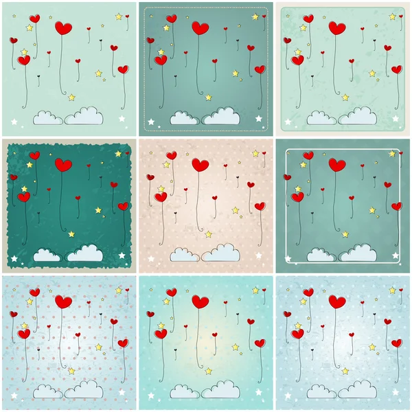 Ballons mignons en forme de coeur illustrations — Image vectorielle